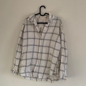 Linen blend H&M white plaid button down shirt